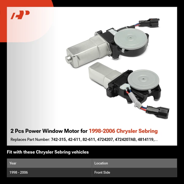 2 Pcs Power Window Motor for 1998-2006 Chrysler Sebring