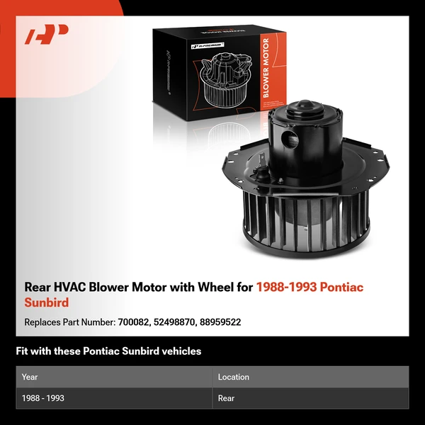 Rear HVAC Blower Motor with Wheel for 1988-1993 Pontiac Sunbird