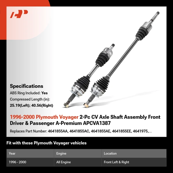 1996-2000 Plymouth Voyager 2-Pc CV Axle Shaft Assembly Front Driver & Passenger A-Premium APCVA1387