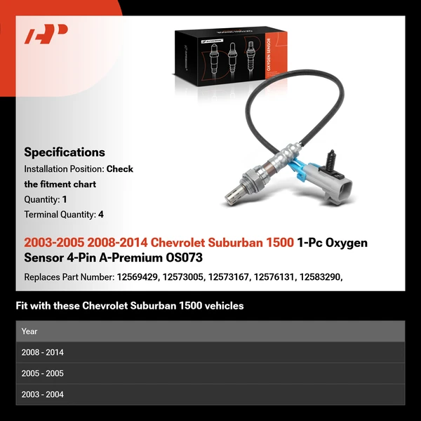 2003-2005 2008-2014 Chevrolet Suburban 1500 1-Pc Oxygen Sensor 4-Pin A-Premium OS073