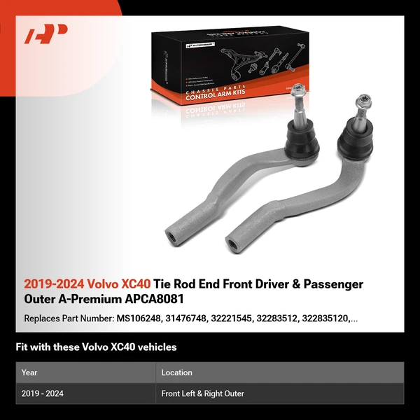 2019-2024 Volvo XC40 Tie Rod End Front Driver & Passenger Outer A-Premium APCA8081