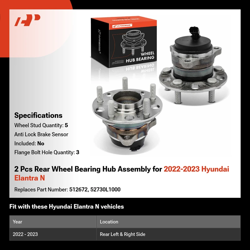 2 Pcs Rear Wheel Bearing Hub Assembly for 2022-2023 Hyundai Elantra N