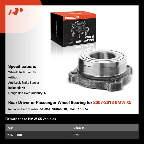 Rear Driver or Passenger Wheel Bearing for 2007-2018 BMW X5
