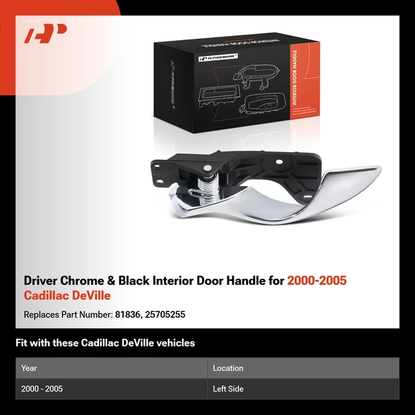 Driver Chrome & Black Interior Door Handle for 2000-2005 Cadillac DeVille