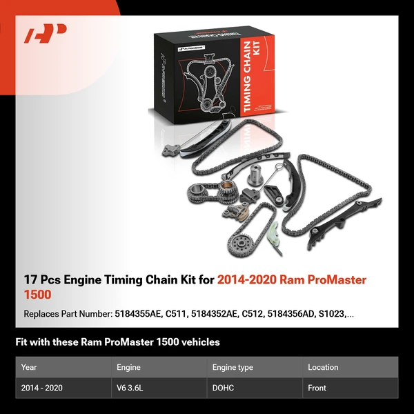 17 Pcs Engine Timing Chain Kit for 2014-2020 Ram ProMaster 1500
