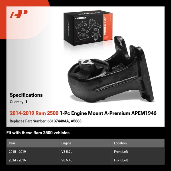2014-2019 Ram 2500 1-Pc Engine Mount A-Premium APEM1946