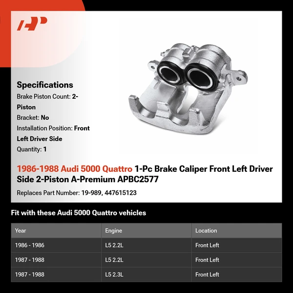 1986-1988 Audi 5000 Quattro 1-Pc Brake Caliper Front Left Driver Side 2-Piston A-Premium APBC2577