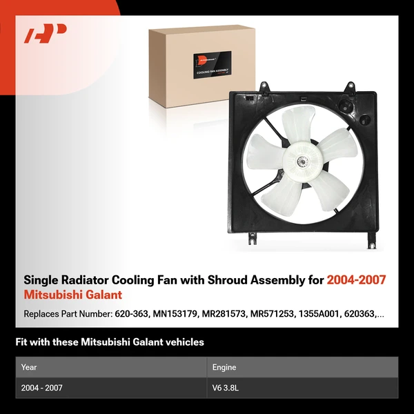 Single Radiator Cooling Fan with Shroud Assembly for 2004-2007 Mitsubishi Galant