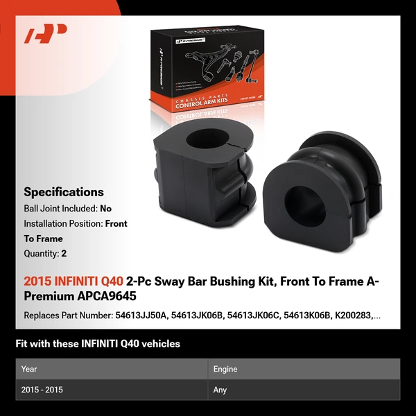 2015 INFINITI Q40 2-Pc Sway Bar Bushing Kit, Front To Frame A-Premium APCA9645