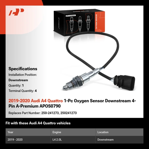 2019-2020 Audi A4 Quattro 1-Pc Oxygen Sensor Downstream 4-Pin A-Premium APOS0790