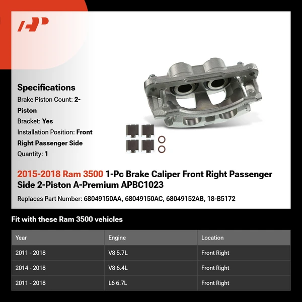 2015-2018 Ram 3500 1-Pc Brake Caliper Front Right Passenger Side 2-Piston A-Premium APBC1023