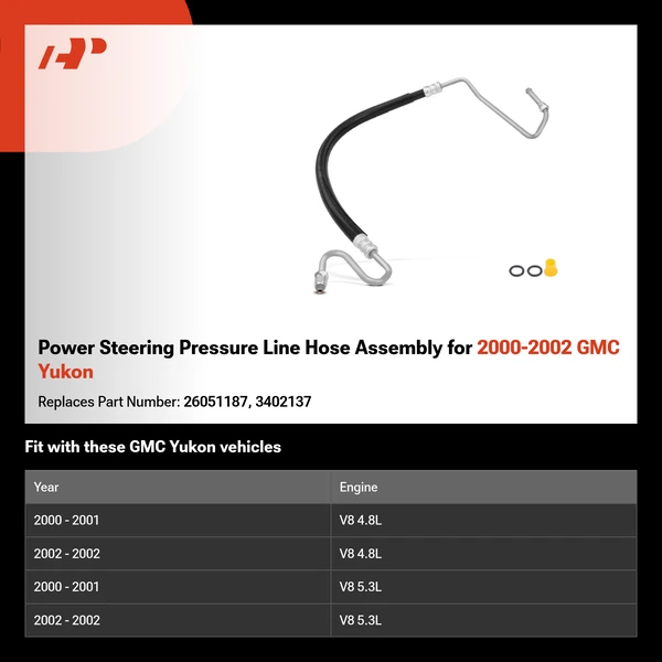 Power Steering Pressure Line Hose Assembly for 2000-2002 GMC Yukon