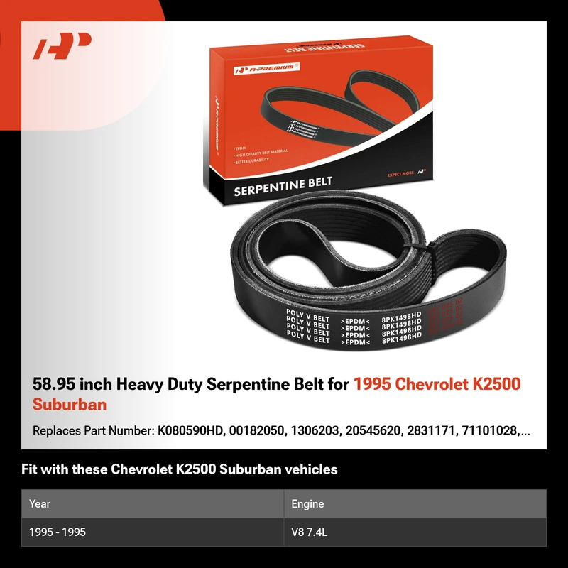 58.95 inch Heavy Duty Serpentine Belt for 1995 Chevrolet K2500 Suburban
