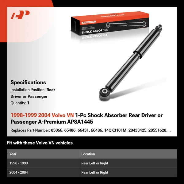 1998-1999 2004 Volvo VN 1-Pc Shock Absorber Rear Driver or Passenger A-Premium APSA1445