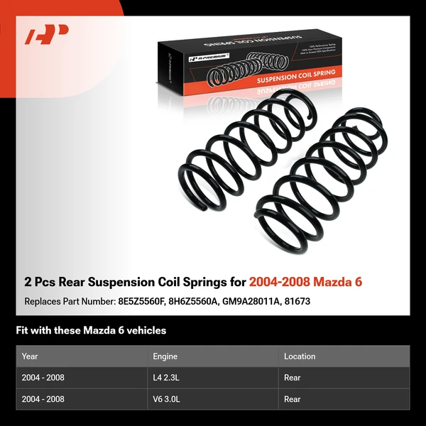 2 Pcs Rear Suspension Coil Springs for 2004-2008 Mazda 6