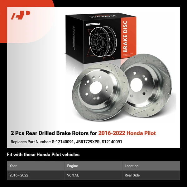 2 Pcs Rear Drilled Brake Rotors for 2016-2022 Honda Pilot
