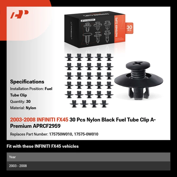 2003-2008 INFINITI FX45 30 Pcs Nylon Black Fuel Tube Clip A-Premium APRCF2959