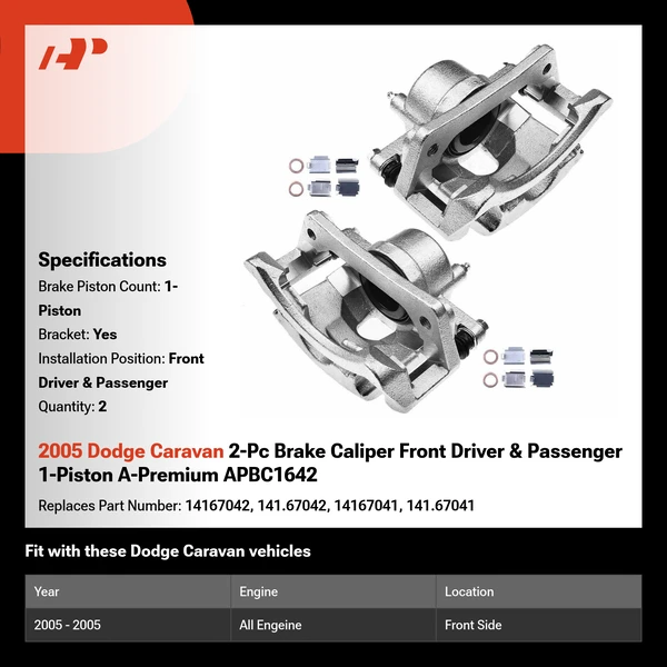 2005 Dodge Caravan 2-Pc Brake Caliper Front Driver & Passenger 1-Piston A-Premium APBC1642