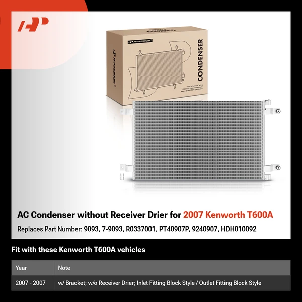 AC Condenser without Receiver Drier for 2007 Kenworth T600A