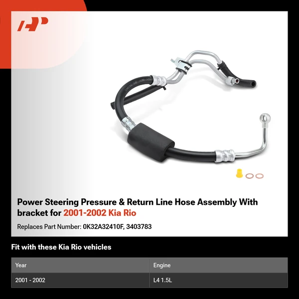 Power Steering Pressure & Return Line Hose Assembly With bracket for 2001-2002 Kia Rio