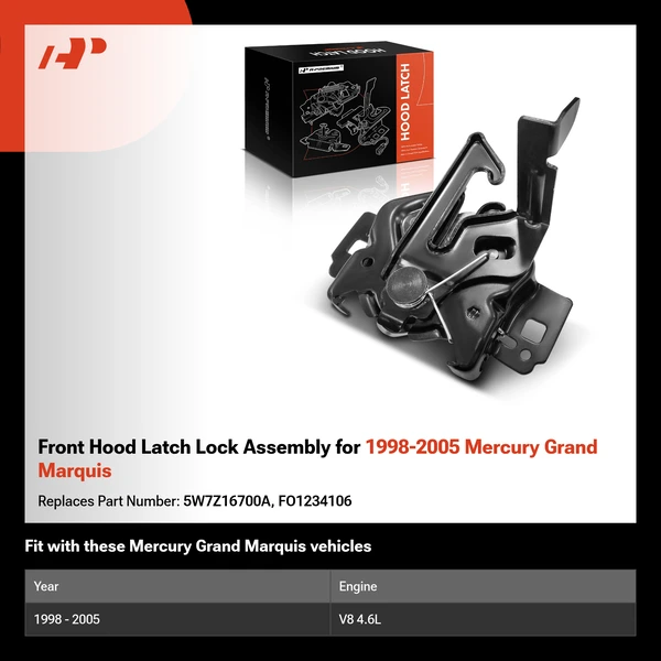 Front Hood Latch Lock Assembly for 1998-2005 Mercury Grand Marquis