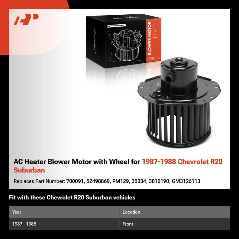 AC Heater Blower Motor with Wheel for 1987-1988 Chevrolet R20 Suburban