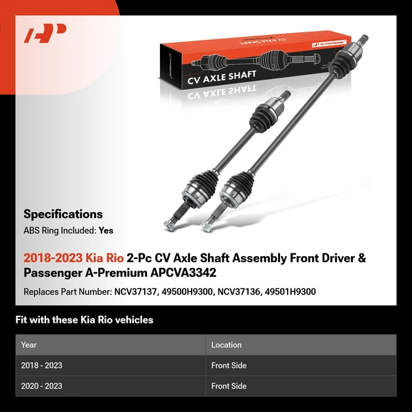 2018-2023 Kia Rio 2-Pc CV Axle Shaft Assembly Front Driver & Passenger A-Premium APCVA3342