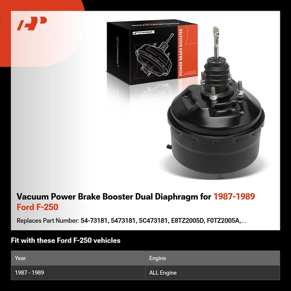 Vacuum Power Brake Booster Dual Diaphragm for 1987-1989 Ford F-250