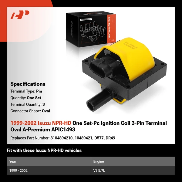 1999-2002 Isuzu NPR-HD One Set-Pc Ignition Coil 3-Pin Terminal Oval A-Premium APIC1493