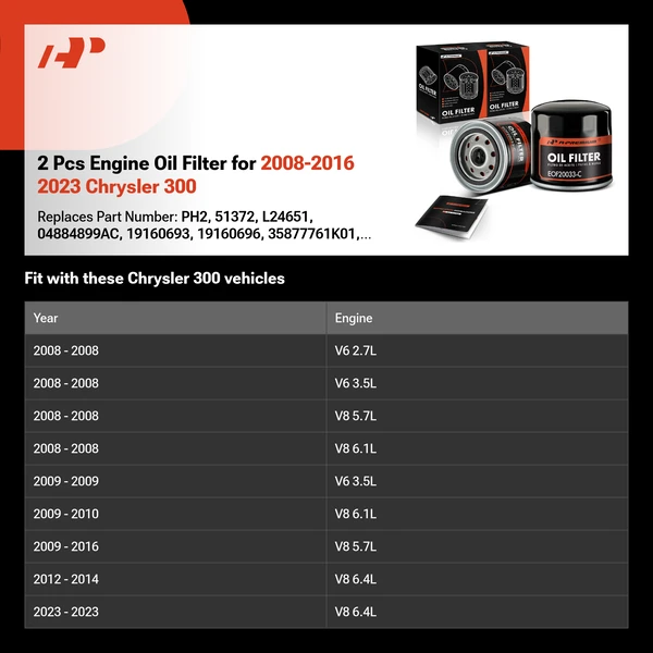 2 Pcs Engine Oil Filter for 2008-2016 2023 Chrysler 300