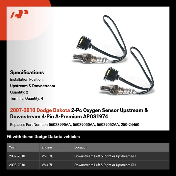 2007-2010 Dodge Dakota 2-Pc Oxygen Sensor Upstream & Downstream 4-Pin A-Premium APOS1974