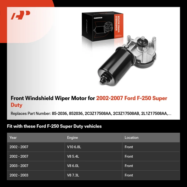 Front Windshield Wiper Motor for 2002-2007 Ford F-250 Super Duty