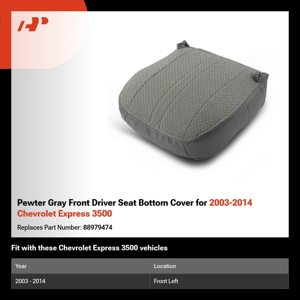 Pewter Gray Front Driver Seat Bottom Cover for 2003-2014 Chevrolet Express 3500