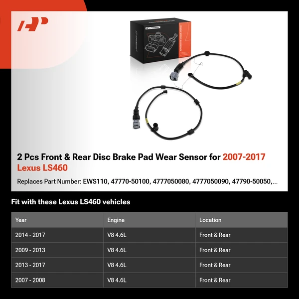 2 Pcs Front & Rear Disc Brake Pad Wear Sensor for 2007-2017 Lexus LS460