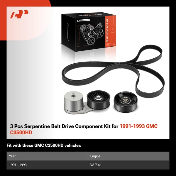 3 Pcs Serpentine Belt Drive Component Kit for 1991-1993 GMC C3500HD