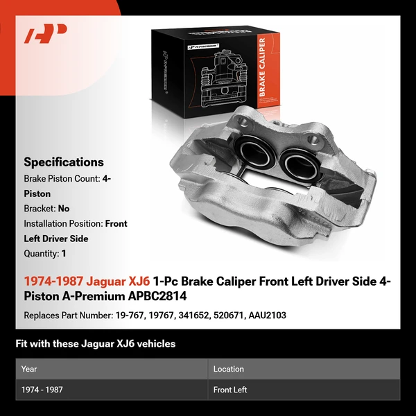 1974-1987 Jaguar XJ6 1-Pc Brake Caliper Front Left Driver Side 4-Piston A-Premium APBC2814