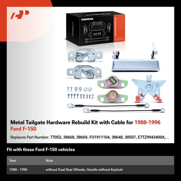Metal Tailgate Hardware Rebuild Kit with Cable for 1988-1996 Ford F-150