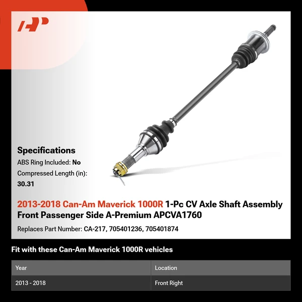 2013-2018 Can-Am Maverick 1000R 1-Pc CV Axle Shaft Assembly Front Passenger Side A-Premium APCVA1760