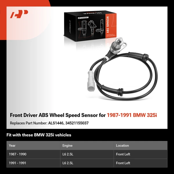 Front Driver ABS Wheel Speed Sensor for 1987-1991 BMW 325i