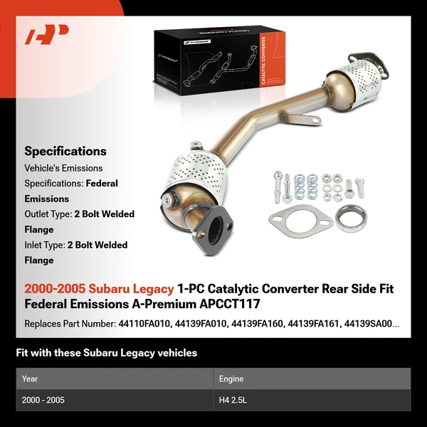 2000-2005 Subaru Legacy 1-PC Catalytic Converter Rear Side Fit Federal Emissions A-Premium APCCT117