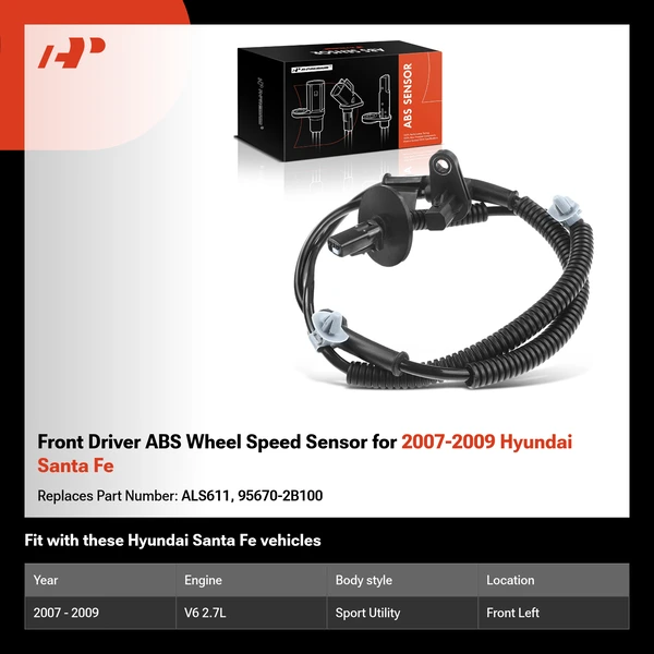 Front Driver ABS Wheel Speed Sensor for 2007-2009 Hyundai Santa Fe
