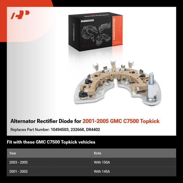 Alternator Rectifier Diode for 2001-2005 GMC C7500 Topkick