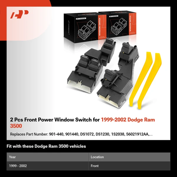 2 Pcs Front Power Window Switch for 1999-2002 Dodge Ram 3500