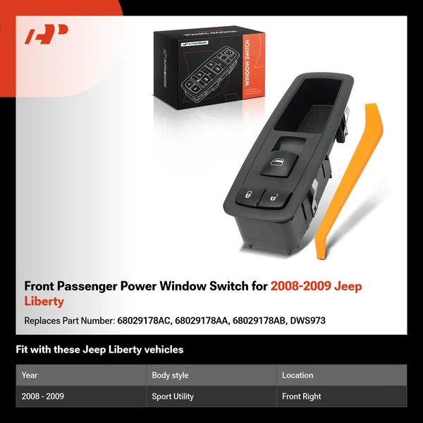 Front Passenger Power Window Switch for 2008-2009 Jeep Liberty