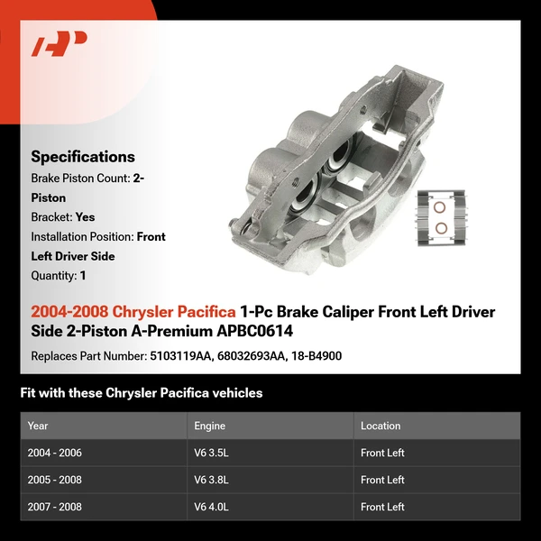 2004-2008 Chrysler Pacifica 1-Pc Brake Caliper Front Left Driver Side 2-Piston A-Premium APBC0614