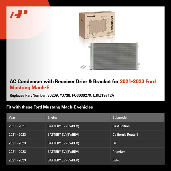 AC Condenser with Receiver Drier & Bracket for 2021-2023 Ford Mustang Mach-E