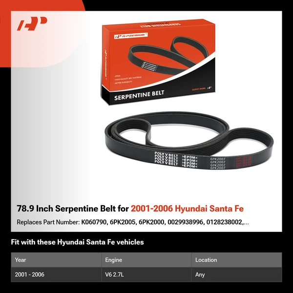 78.9 Inch Serpentine Belt for 2001-2006 Hyundai Santa Fe