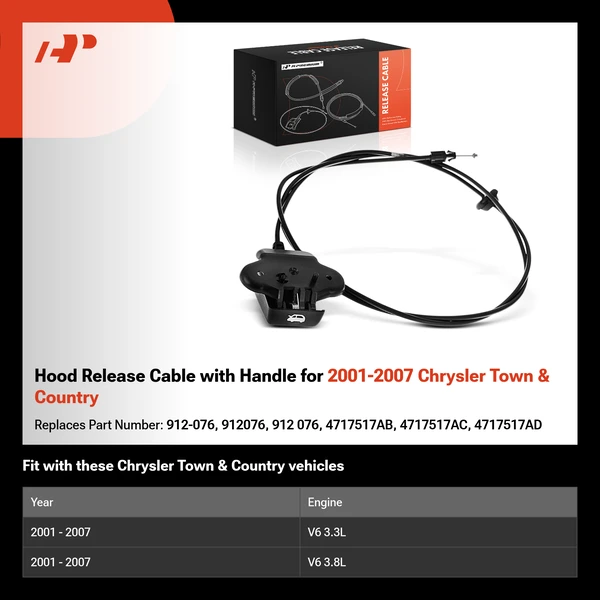Hood Release Cable with Handle for 2001-2007 Chrysler Town & Country
