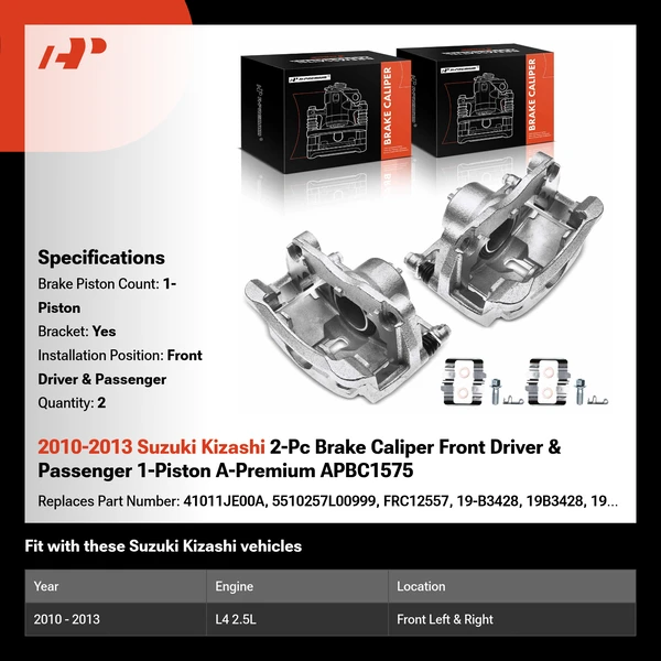 2010-2013 Suzuki Kizashi 2-Pc Brake Caliper Front Driver & Passenger 1-Piston A-Premium APBC1575