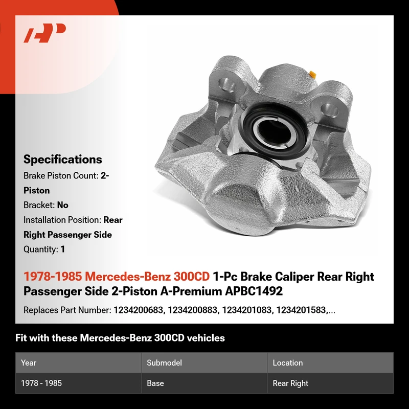 1978-1985 Mercedes-Benz 300CD 1-Pc Brake Caliper Rear Right Passenger Side 2-Piston A-Premium APBC1492